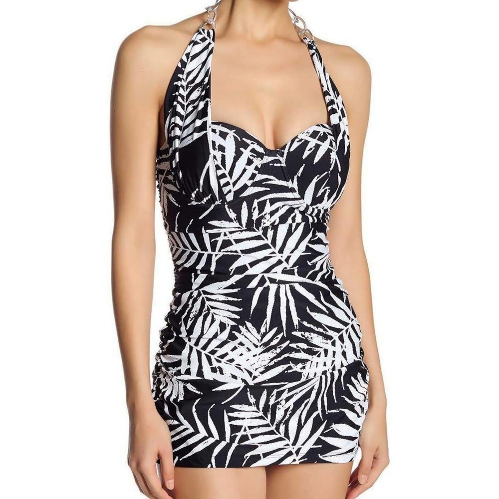 Marilyn Monroe Tummy Control Slimming Underwire Bra Cups Halter Swim One Piece M